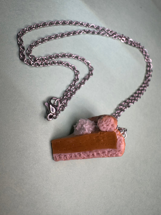 Pumpkin Pie Necklace; Polymer Clay Charms with Stainless Steel Necklace