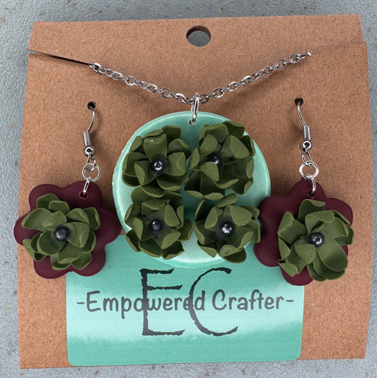 Red & Green Flowers Jewelry Set