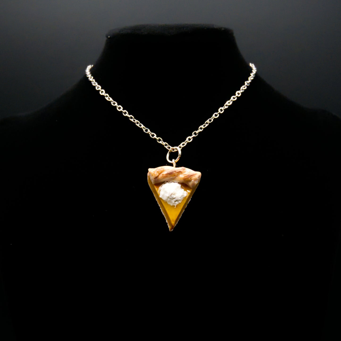 Pumpkin Pie Necklace; Polymer Clay Charms with Stainless Steel Necklace