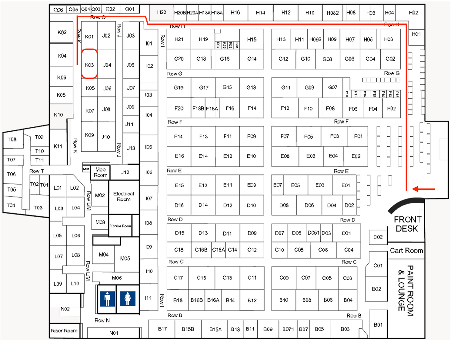 Floor plan of a building with labeled rooms and sections
